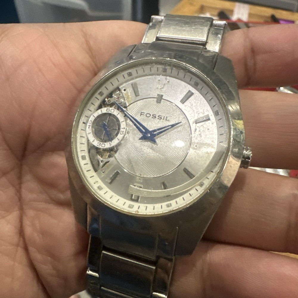 Fossil TWIST Heavy Case N Bracelet 42mm Silver tone Mens Watch Fit 7.5in Repair